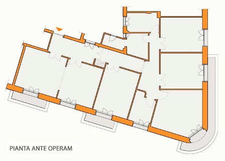 Come involucro, un palazzo degli anni 30, come superficie utilizzabile circa 150 mq e come obiettivo progettare una casa/studio a dimensione di professionista. La forma particolare della pianta ha permesso di ricavare unampia zona giorno che si apre immediatamente dopo lingresso, che si sviluppa longitudinalmente e termina con la cucina. Colori chiari e caldi per ottenere unatmosfera accogliente ed elegante. Lo studio della luce e dei controsoffitti per suddividere le zone. I bagni, differenti luno dallaltro, rispecchiano gli abitanti della casa. Il tutto unito dal caldo legno del parquet a listoni che si diffonde in quasi tutti gli ambienti.